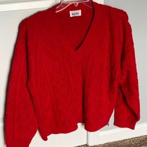 Keren Women V-Neck Cable Knit Red Sweater